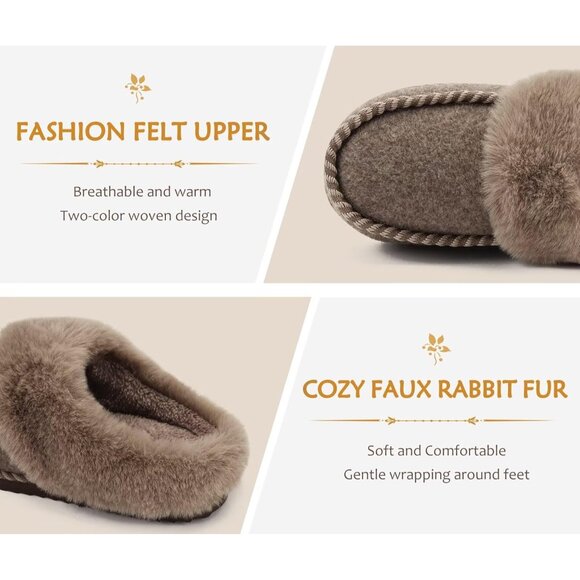 ⚡Womens Light Brown Memory Foam Cozy Fluff Plush Comfy House Winter Slippers - Picture 4 of 7